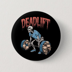 Deadlift Skull Skeleton Workout Powerlifting Gym L 6 Cm Round Badge