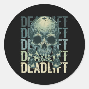 Deadlift Skull Skeleton Workout Powerlifting Gym L Classic Round Sticker
