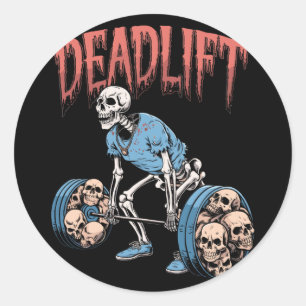Deadlift Skull Skeleton Workout Powerlifting Gym L Classic Round Sticker