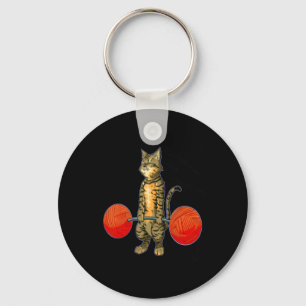 Deadlifting Cat Weightlifting Bodybuilding Fitness Key Ring