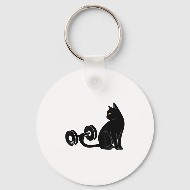 Deadlifting Cat Workout Gym Fitness Exercise Weigh Key Ring (Front)