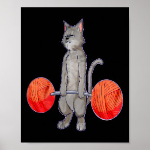 Deadlifting Grey Cat Weightlifting Bodybuilding Fi Poster