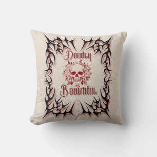 Deadly Beautiful – Gothic Skull Floral Cushion