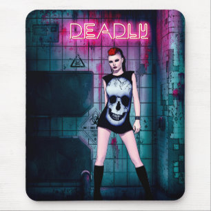 Deadly Neon Punk Skull Girl Mouse Pad