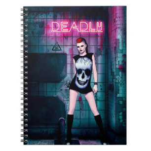 Deadly Neon Punk Skull Girl Notebook