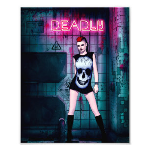 Deadly Neon Punk Skull Girl Photo Print
