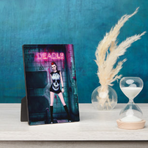 Deadly Neon Punk Skull Girl Plaque