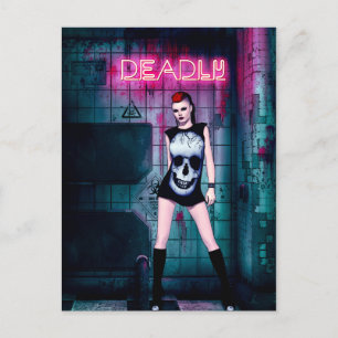 Deadly Neon Punk Skull Girl Postcard