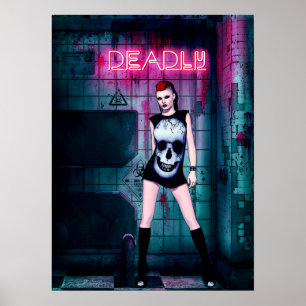 Deadly Neon Punk Skull Girl Poster