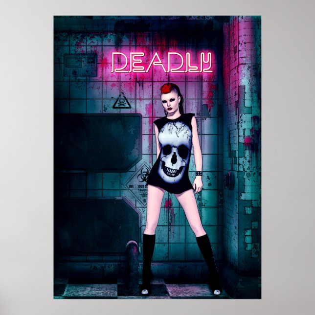 Deadly Neon Punk Skull Girl Poster (Front)