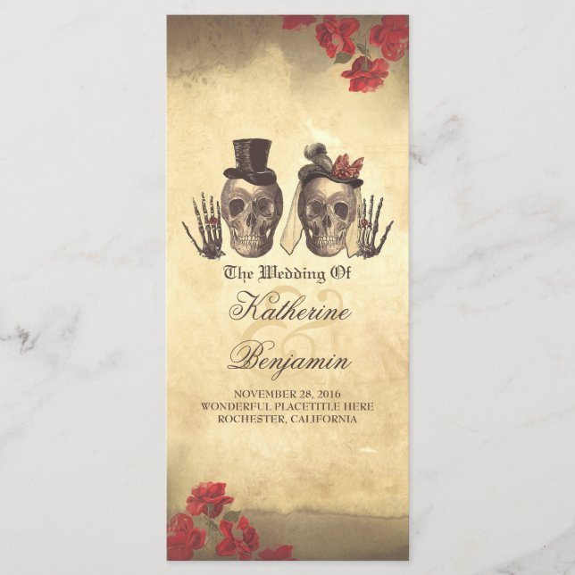 Deadly nice Gothic skull couple wedding programs (Front)