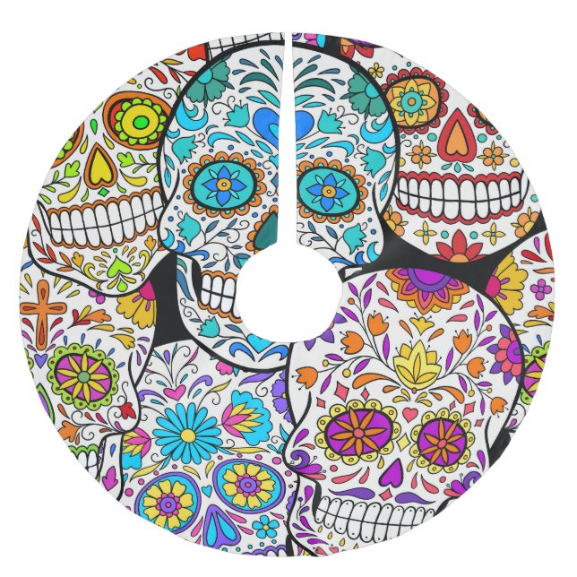 Dead's Day: Vibrant Mexican Patterns. Brushed Polyester Tree Skirt (Front)