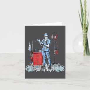 Deadside Nurse Blue Scrubs Funny Skeleton Doctor M Card