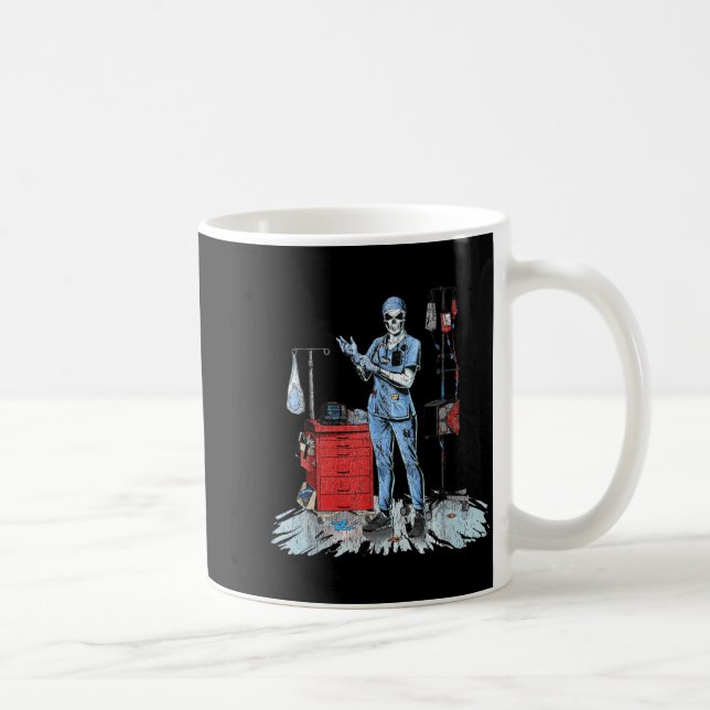 Deadside Nurse Blue Scrubs Funny Skeleton Doctor M Coffee Mug (Right)