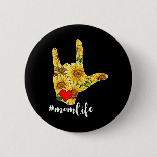 Deaf Awareness ASL Sign Language Sunflower I Love  6 Cm Round Badge