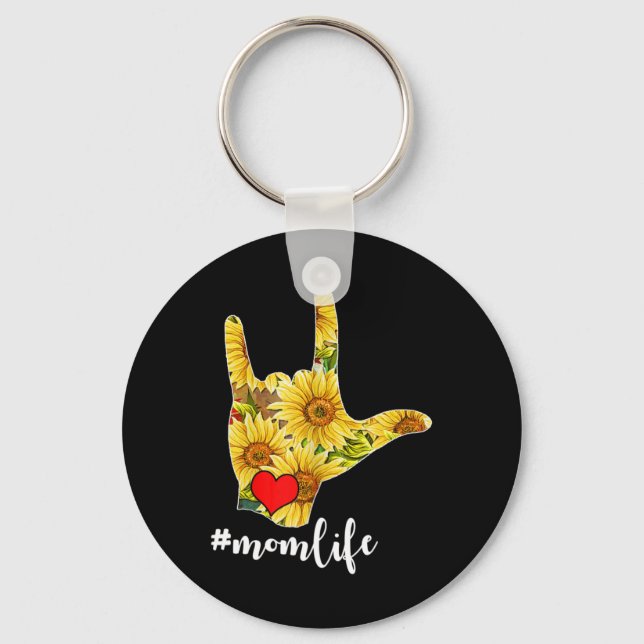 Deaf Awareness ASL Sign Language Sunflower I Love  Key Ring (Front)