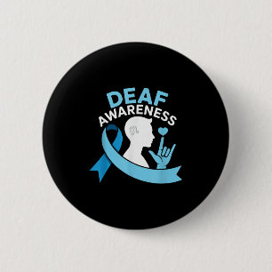 Deaf Awareness Month Blue Ribbon Asl Cochlear Impl 6 Cm Round Badge