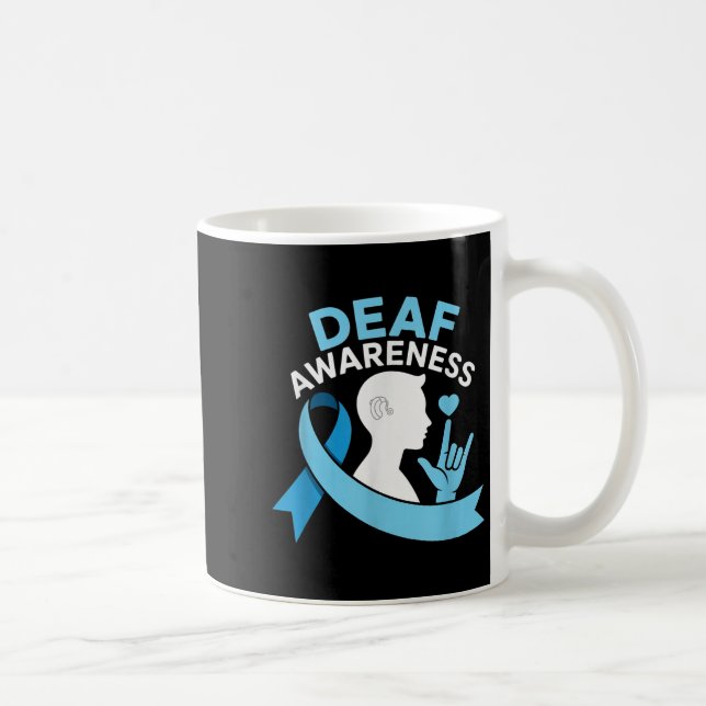 Deaf Awareness Month Blue Ribbon Asl Cochlear Impl Coffee Mug (Right)
