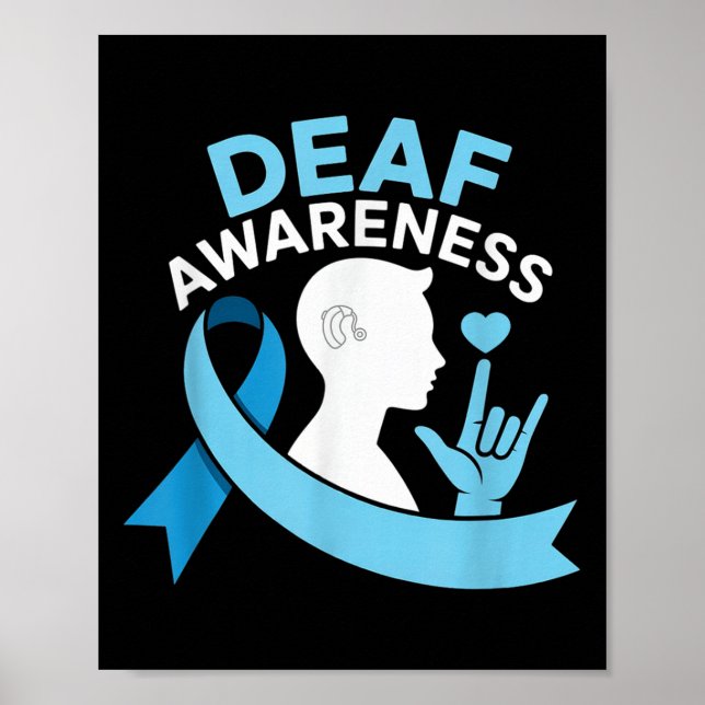 Deaf Awareness Month Blue Ribbon Asl Cochlear Impl Poster (Front)