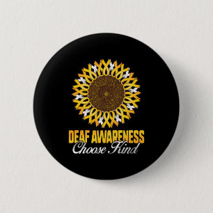 Deaf Awareness Sunflower Choose Kind Yellow Ribbon 6 Cm Round Badge