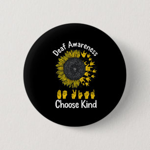 Deaf Awareness Sunflower Choose Kind Yellow Ribbon 6 Cm Round Badge