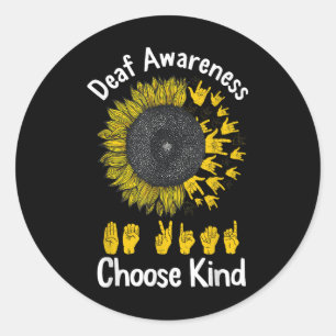 Deaf Awareness Sunflower Choose Kind Yellow Ribbon Classic Round Sticker