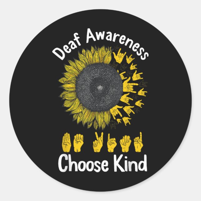 Deaf Awareness Sunflower Choose Kind Yellow Ribbon Classic Round Sticker (Front)