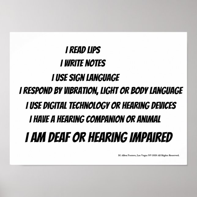 Deaf & Hearing Impaired Office or Home Poster (Front)