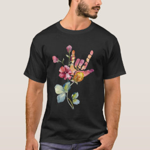 Deaf Pride Asl Teacher Floral Ily Love Sign Langua T-Shirt