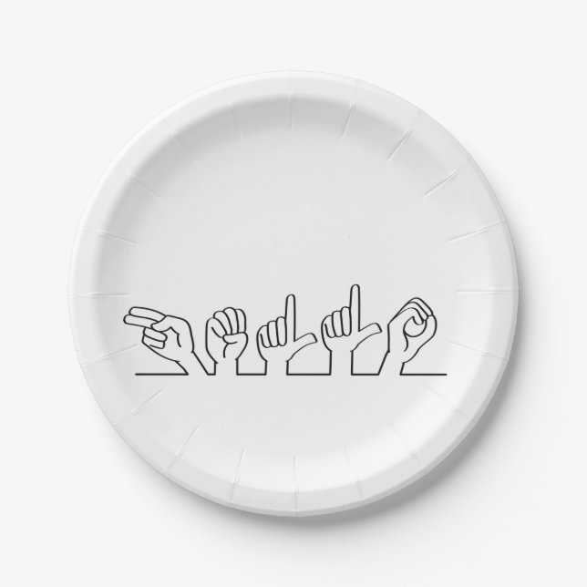 Deaf, sign-language hello. Budget or greeting Paper Plate (Front)