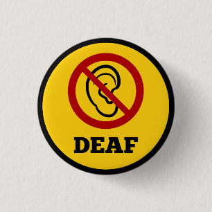deaf symbol yellow 3 cm round badge