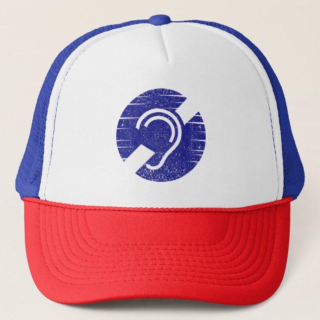 Deafness and hard of hearing symbol trucker hat (Front)
