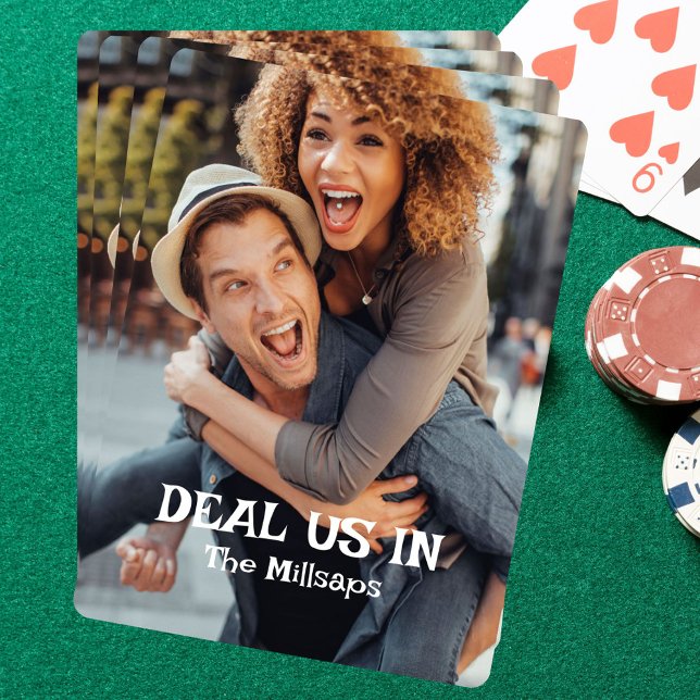 Deal Us In Family Photo Custom Text Playing Cards (Fun family photo custom playing cards. Add a phrase and name. Makes great gift. Deal us in! )
