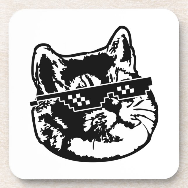 Deal With It Glasses Cat Meme Coaster (Front)