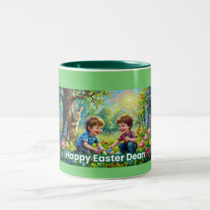 ~ DEAN ~ HAPPY EASTER ~ children eggs bunny ~ Two-Tone Coffee Mug