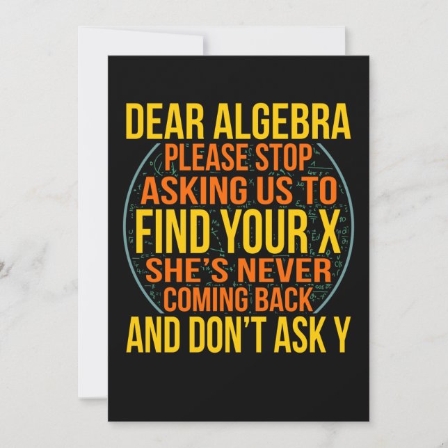 Dear Algebra Math Teacher Mathematics Maths Thank You Card (Front)