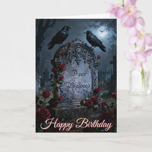 Dear Beloved Gothic Raven & Roses Graveyard Card