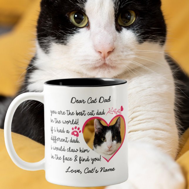 Dear Cat Dad | Custom Cat Photo Love Gift Two-Tone Coffee Mug (Creator Uploaded)