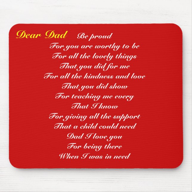 Dear dad father's day tribute mouse pad (Front)