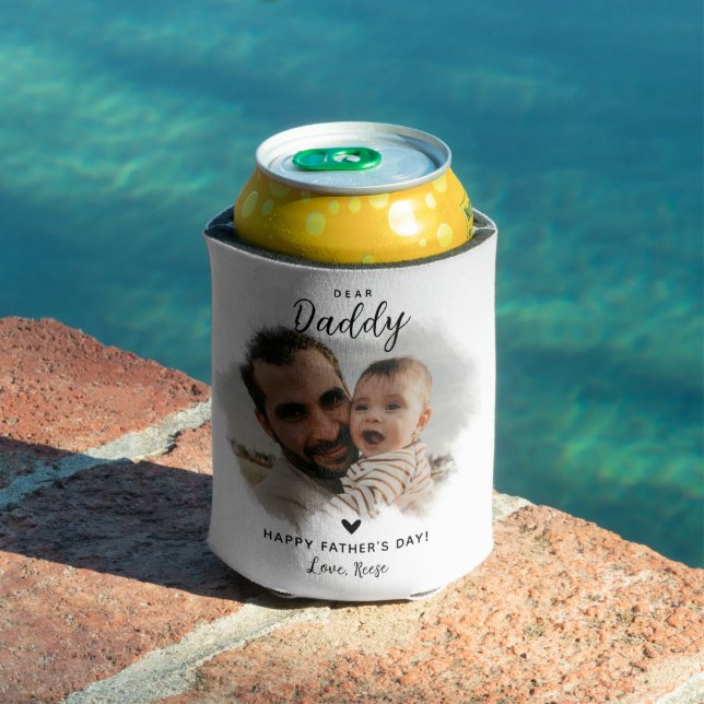 Dear Daddy | Modern Photo Heart Father's Day Can Cooler (In Situ Pool)
