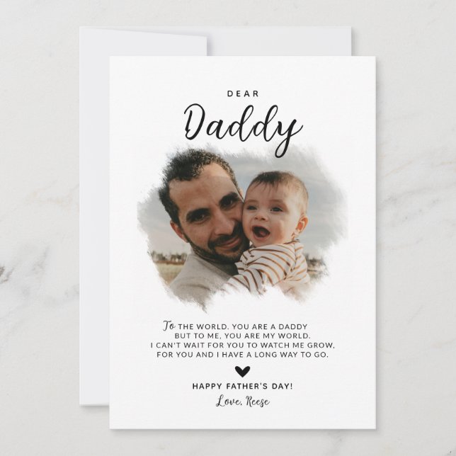 Dear Daddy | Modern Photo Heart Father's Day Card (Front)