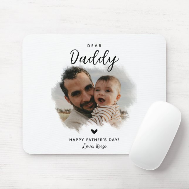 Dear Daddy | Modern Photo Heart Father's Day Mouse Pad (With Mouse)