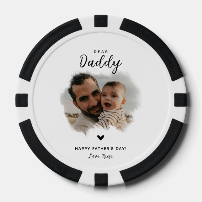 Dear Daddy | Modern Photo Heart Father's Day Poker Chips (Front)