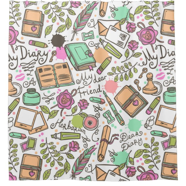 Dear Diary Pattern Shower Curtain (Front)