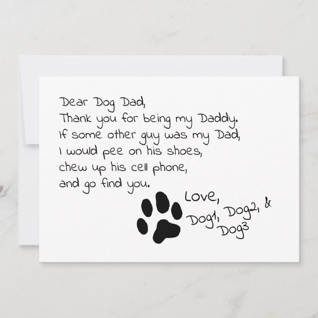 Dear Dog Dad Mum Customisable Pet Name Card (Front)