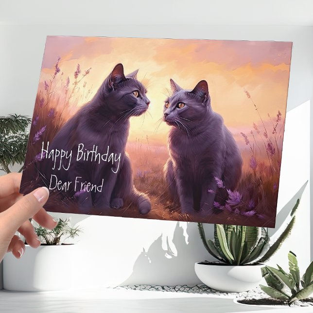 Dear Friend Russian Blue Kitty Cats Birthday Card (Creator Uploaded)