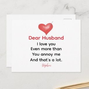 Dear Husband personalized love message valentines Holiday Postcard