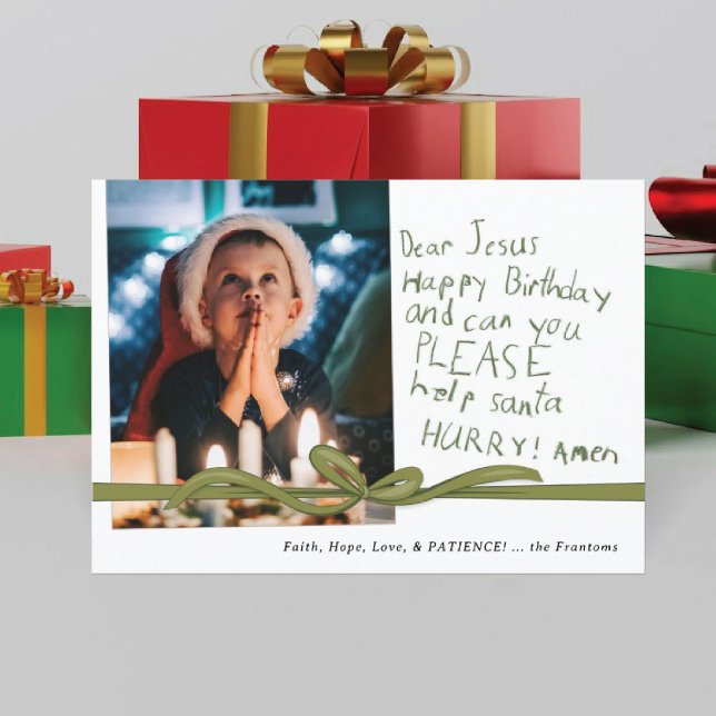 Dear Jesus Olive Crayon note Photo Christmas Card (Creator Uploaded)