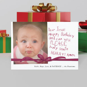 "Dear Jesus" Wine Crayon note Photo Christmas Card