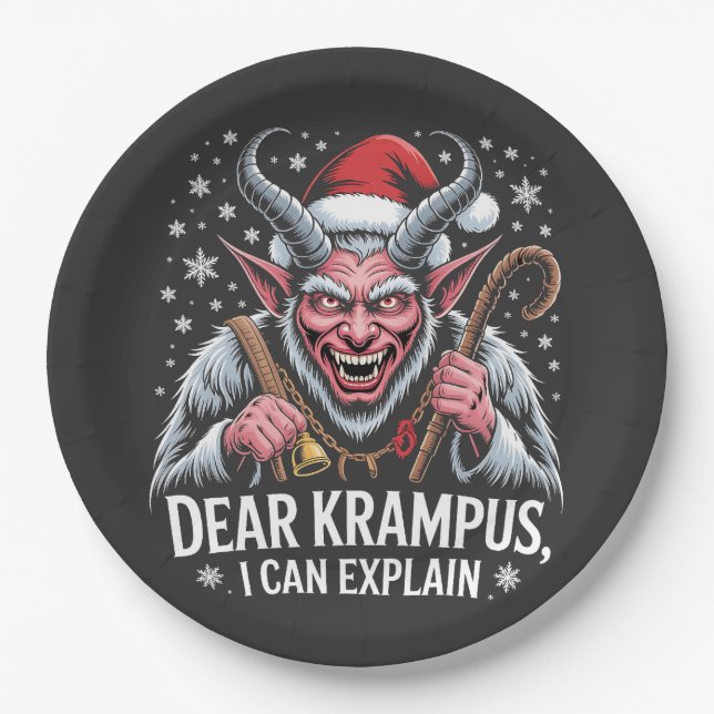 Dear Krampus I Can Explain Christmas Santa  Paper Plate (Front)